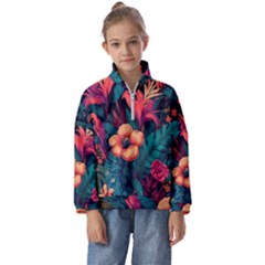 Tropical Flowers Floral Floral Pattern Pattern Kids  Half Zip Hoodie