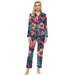 Tropical Flowers Floral Floral Pattern Pattern Womens  Long Sleeve Velvet Pocket Pajamas Set by Pakemis