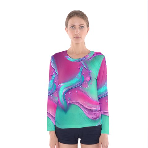 Marble Background - Abstract - Artist - Artistic - Colorful Women s Long Sleeve Tee by GardenOfOphir