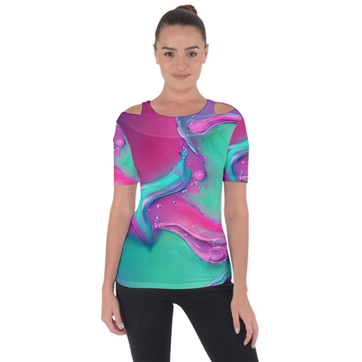 Marble Background - Abstract - Artist - Artistic - Colorful Shoulder Cut Out Short Sleeve Top