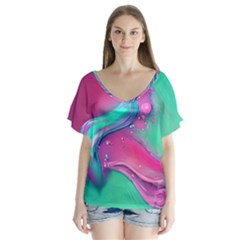 Marble Background - Abstract - Artist - Artistic - Colorful V-neck Flutter Sleeve Top by GardenOfOphir