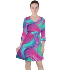 Marble Background - Abstract - Artist - Artistic - Colorful Quarter Sleeve Ruffle Waist Dress