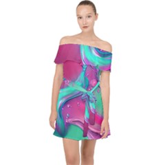 Marble Background - Abstract - Artist - Artistic - Colorful Off Shoulder Chiffon Dress