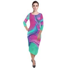 Marble Background - Abstract - Artist - Artistic - Colorful Quarter Sleeve Midi Velour Bodycon Dress