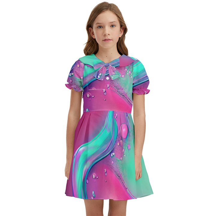 Marble Background - Abstract - Artist - Artistic - Colorful Kids  Bow Tie Puff Sleeve Dress