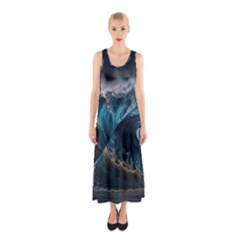 Tsunami Waves Ocean Sea Water Rough Seas 5 Sleeveless Maxi Dress by Pakemis