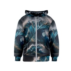 Tsunami Waves Ocean Sea Water Rough Seas 5 Kids  Zipper Hoodie