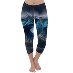 Tsunami Waves Ocean Sea Water Rough Seas 5 Capri Winter Leggings 