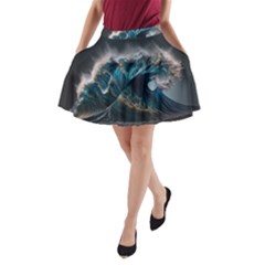 Tsunami Waves Ocean Sea Water Rough Seas 5 A-line Pocket Skirt by Pakemis