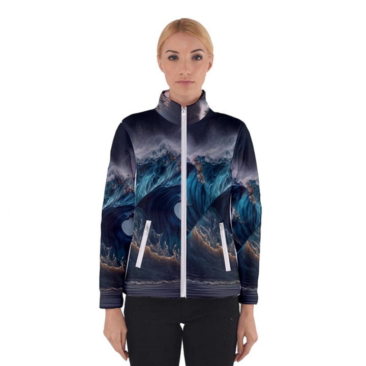 Tsunami Waves Ocean Sea Water Rough Seas 5 Women s Bomber Jacket