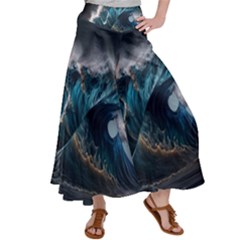 Tsunami Waves Ocean Sea Water Rough Seas 5 Satin Palazzo Pants by Pakemis