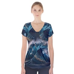 Tsunami Waves Ocean Sea Water Rough Seas 5 Short Sleeve Front Detail Top by Pakemis