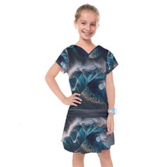 Tsunami Waves Ocean Sea Water Rough Seas 5 Kids  Drop Waist Dress by Pakemis