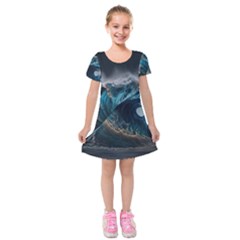 Tsunami Waves Ocean Sea Water Rough Seas 5 Kids  Short Sleeve Velvet Dress