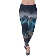 Tsunami Waves Ocean Sea Water Rough Seas 5 Velvet Leggings