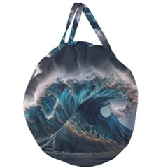 Tsunami Waves Ocean Sea Water Rough Seas 5 Giant Round Zipper Tote by Pakemis