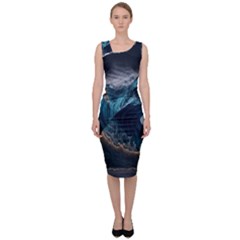 Tsunami Waves Ocean Sea Water Rough Seas 5 Sleeveless Pencil Dress by Pakemis