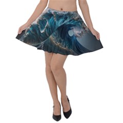 Tsunami Waves Ocean Sea Water Rough Seas 5 Velvet Skater Skirt