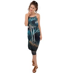 Tsunami Waves Ocean Sea Water Rough Seas 5 Waist Tie Cover Up Chiffon Dress