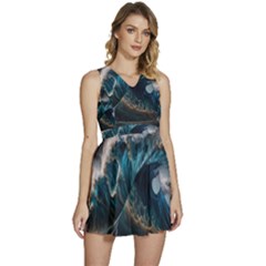 Tsunami Waves Ocean Sea Water Rough Seas 5 Sleeveless High Waist Mini Dress by Pakemis