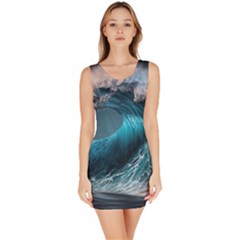 Tsunami Waves Ocean Sea Water Rough Seas 2 Bodycon Dress by Pakemis