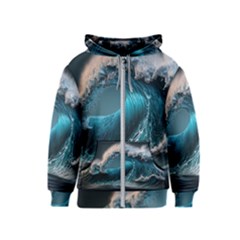 Tsunami Waves Ocean Sea Water Rough Seas 2 Kids  Zipper Hoodie