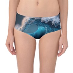 Tsunami Waves Ocean Sea Water Rough Seas 2 Mid-waist Bikini Bottoms by Pakemis