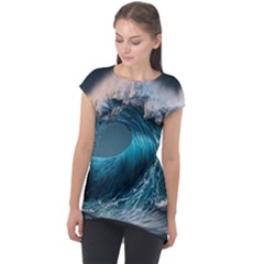 Tsunami Waves Ocean Sea Water Rough Seas 2 Cap Sleeve High Low Top by Pakemis