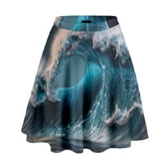 Tsunami Waves Ocean Sea Water Rough Seas 2 High Waist Skirt by Pakemis