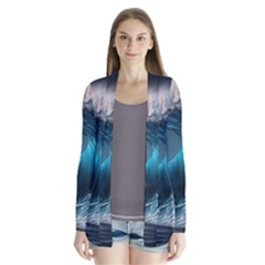 Tsunami Waves Ocean Sea Water Rough Seas 2 Drape Collar Cardigan by Pakemis