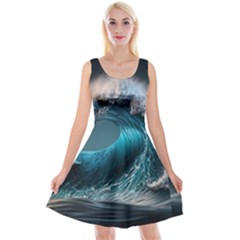 Tsunami Waves Ocean Sea Water Rough Seas 2 Reversible Velvet Sleeveless Dress