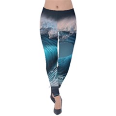 Tsunami Waves Ocean Sea Water Rough Seas 2 Velvet Leggings