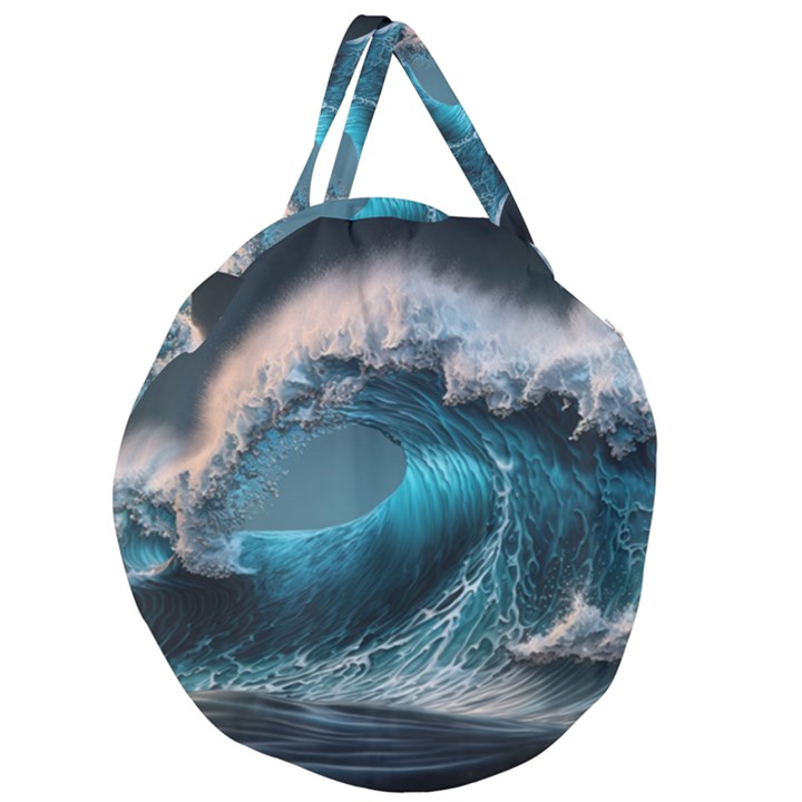 Tsunami Waves Ocean Sea Water Rough Seas 2 Giant Round Zipper Tote