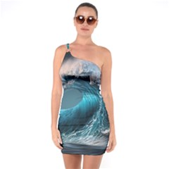 Tsunami Waves Ocean Sea Water Rough Seas 2 One Soulder Bodycon Dress by Pakemis