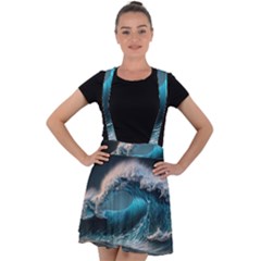 Tsunami Waves Ocean Sea Water Rough Seas 2 Velvet Suspender Skater Skirt by Pakemis