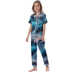 Tsunami Waves Ocean Sea Water Rough Seas 2 Kids  Satin Short Sleeve Pajamas Set by Pakemis