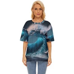 Tsunami Waves Ocean Sea Water Rough Seas 2 Oversized Basic Tee by Pakemis