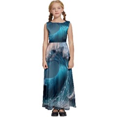 Tsunami Waves Ocean Sea Water Rough Seas 2 Kids  Satin Sleeveless Maxi Dress