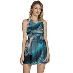 Tsunami Waves Ocean Sea Water Rough Seas 2 Sleeveless High Waist Mini Dress by Pakemis