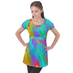 Curvy Contemporary - Flow - Modern - Contemporary Art - Beautiful Puff Sleeve Tunic Top by GardenOfOphir