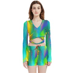 Liquid Shapes - Fluid Arts - Watercolor - Abstract Backgrounds Velvet Wrap Crop Top And Shorts Set by GardenOfOphir