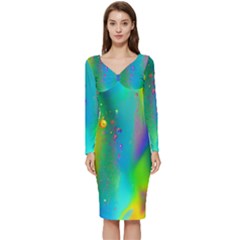 Liquid Shapes - Fluid Arts - Watercolor - Abstract Backgrounds Long Sleeve V-neck Bodycon Dress  by GardenOfOphir