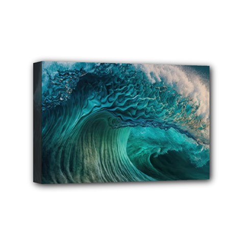 Tsunami Waves Ocean Sea Water Rough Seas Mini Canvas 6  X 4  (stretched) by Pakemis