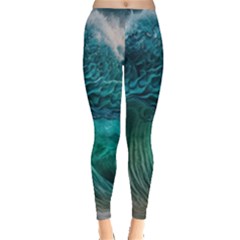 Tsunami Waves Ocean Sea Water Rough Seas Leggings  by Pakemis