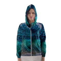 Tsunami Waves Ocean Sea Water Rough Seas Women s Hooded Windbreaker