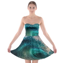 Tsunami Waves Ocean Sea Water Rough Seas Strapless Bra Top Dress by Pakemis