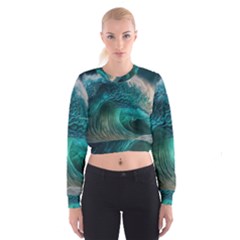 Tsunami Waves Ocean Sea Water Rough Seas Cropped Sweatshirt