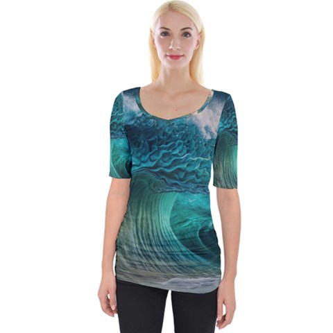 Tsunami Waves Ocean Sea Water Rough Seas Wide Neckline Tee by Pakemis