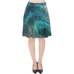 Tsunami Waves Ocean Sea Water Rough Seas Velvet High Waist Skirt by Pakemis