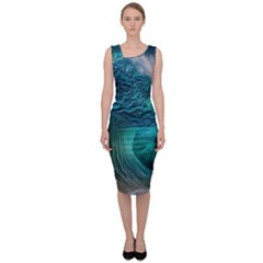 Tsunami Waves Ocean Sea Water Rough Seas Sleeveless Pencil Dress by Pakemis